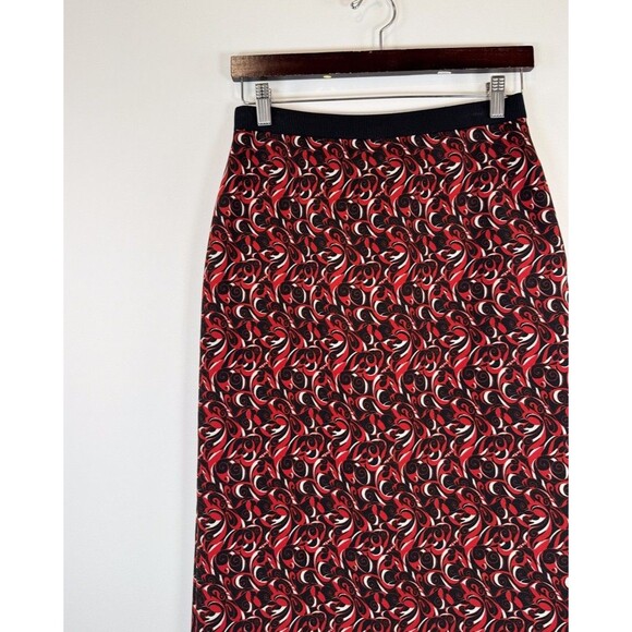 Miu Miu Womens Skirt Red FW 2000 Floral Straight Pencil Italian Pull On Small - Picture 6 of 10